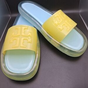 Tory Buch Women's Bubble Jelly Sandals Slides Firefly Slip On Vacation Sz 8